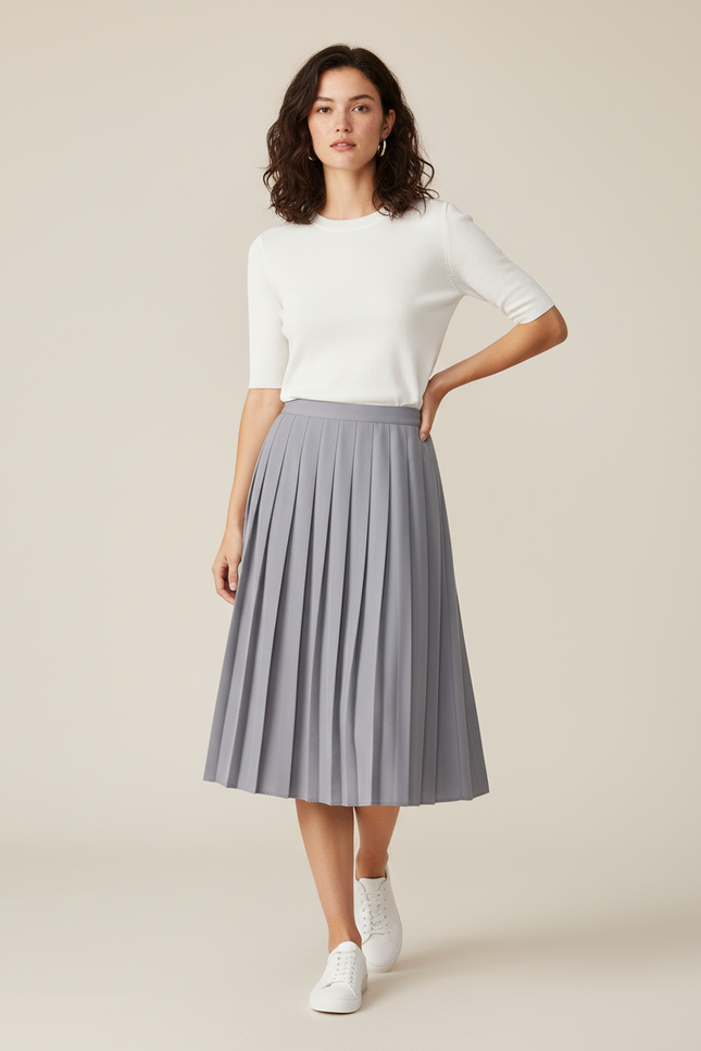 Jupe Plissée Grise Midi Élégante raffinée sophistiquée