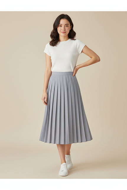 Jupe Plissée Grise Taille Haute Chic
