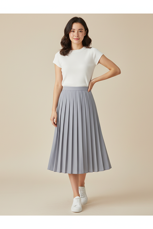 Jupe Plissée Grise Taille Haute Chic