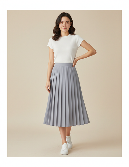 Jupe Plissée Grise Taille Haute Chic