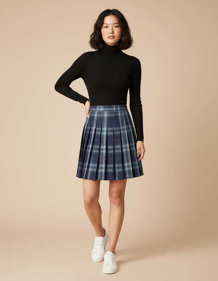 Jupe Plissée écossaise bleue chic raffinée