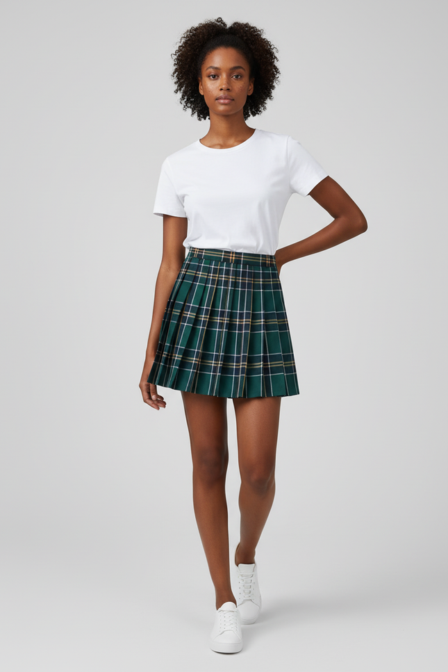 Jupe Plissée écossaise verte mini chic