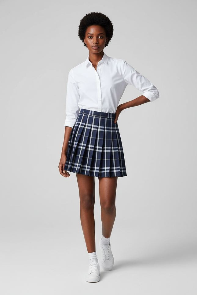 Jupe Plissée bleu marine écossaise chic