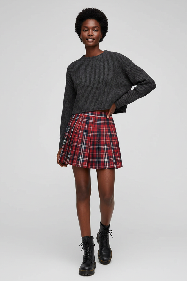 Jupe Plissée mini écossaise rouge décontractée