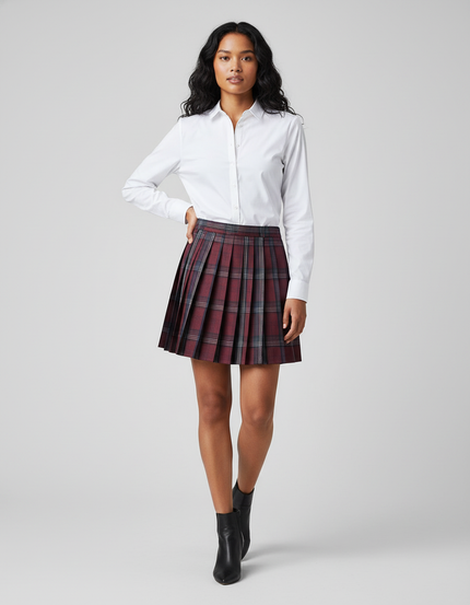 Jupe Plissée Carreaux Bordeaux Chic