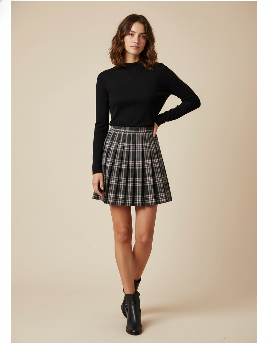 Jupe Plissée à carreaux mini chic