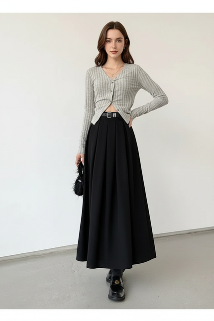 jupe longue plissée noire grande taille