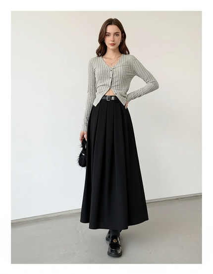 jupe longue plissée noire grande taille