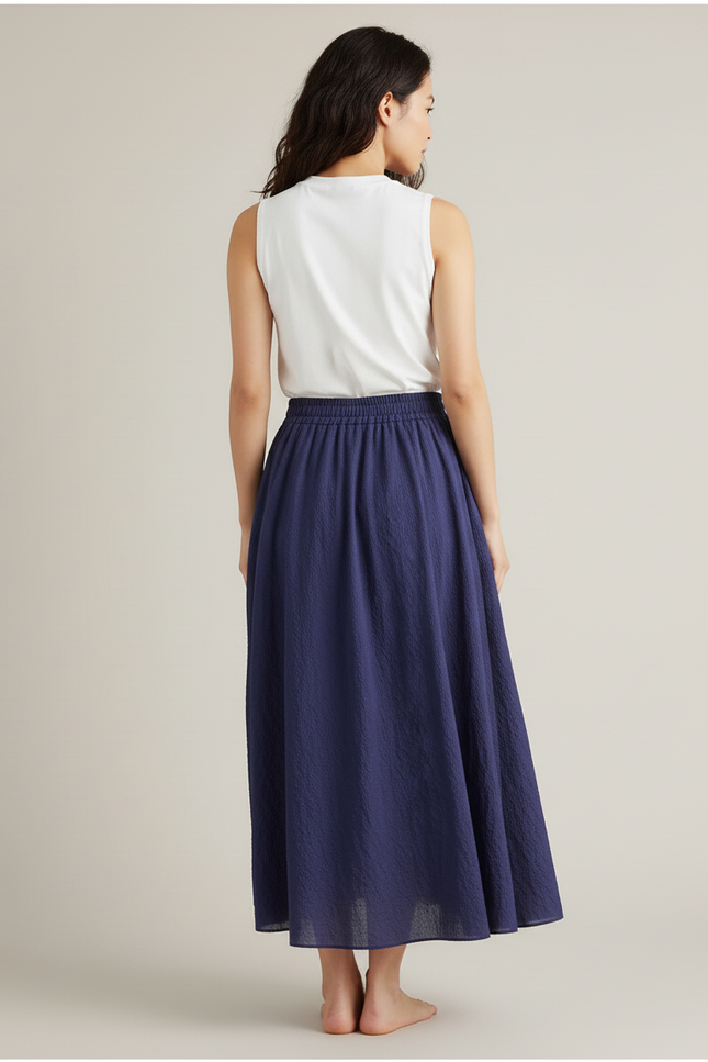 Jupe Plissée longue bleue marine fluide