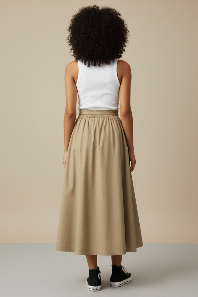 Jupe Plissée taille haute kaki élégante