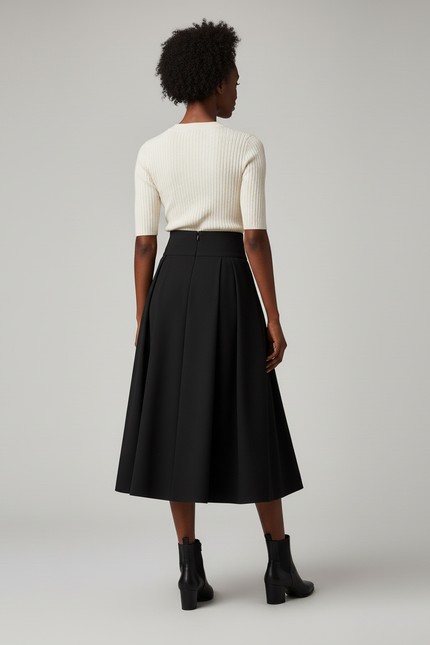 Jupe Plissée Noire Taille Haute Élégante