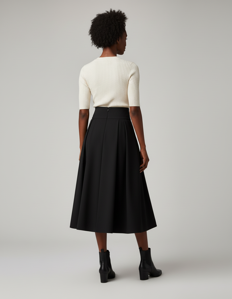 Jupe Plissée Noire Taille Haute Élégante
