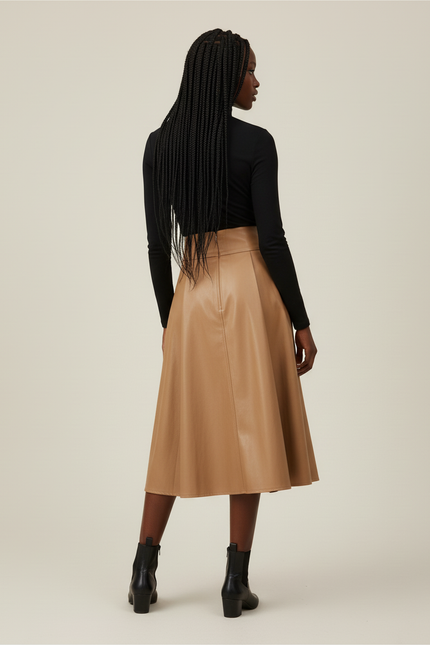 Jupe Plissée camel simili cuir élégante