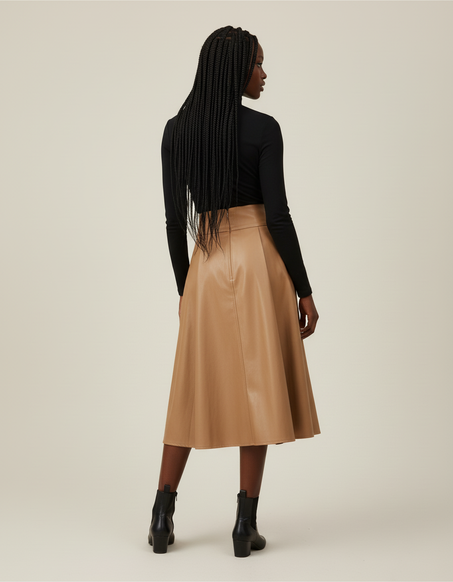 Jupe Plissée camel simili cuir élégante