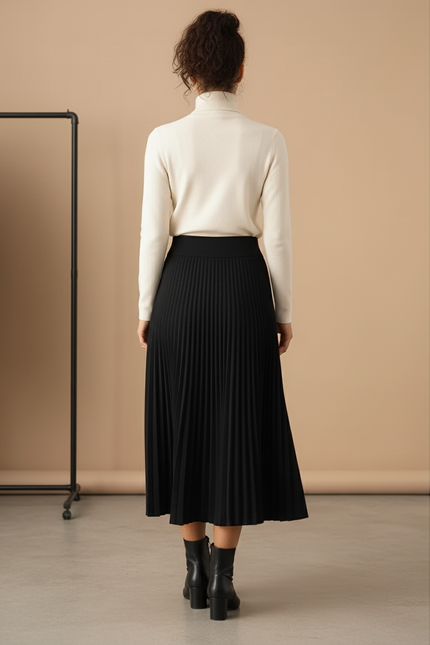 Jupe Plissée noire chic mi-longue