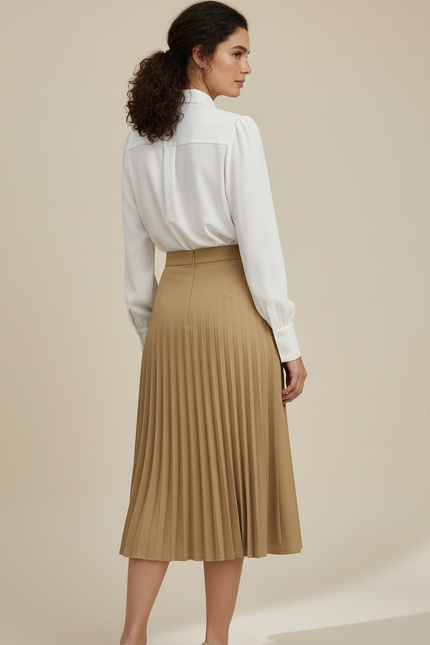 Jupe Plissée Camel Asymétrique Élégante