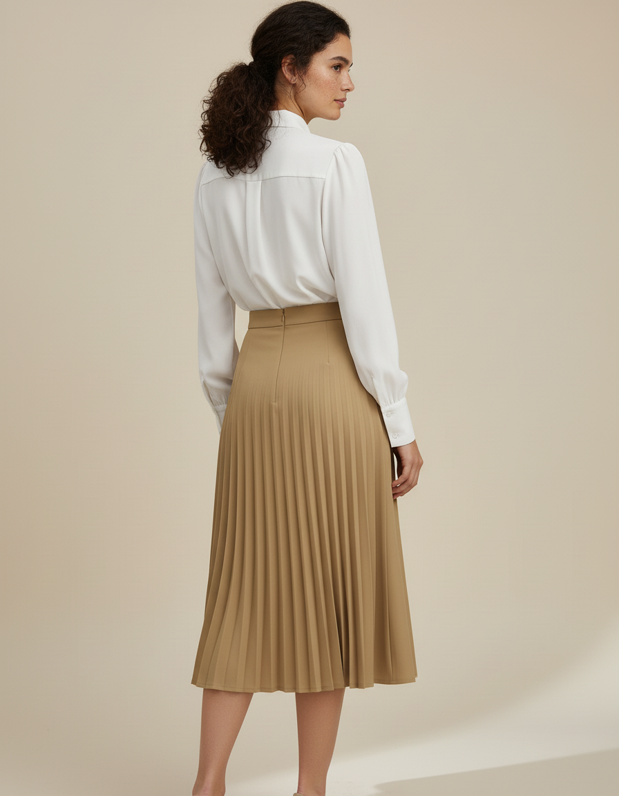 Jupe Plissée Camel Asymétrique Élégante