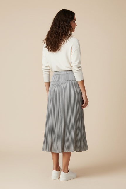 Jupe Plissée gris argent taille cordon élégante
