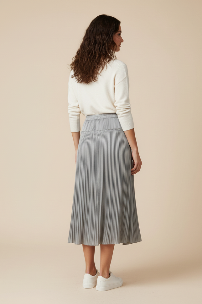 Jupe Plissée gris argent taille cordon élégante