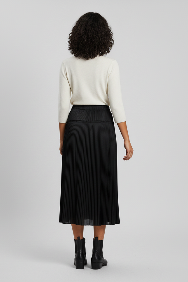 Jupe Plissée Noire Mi-Longue Élégante