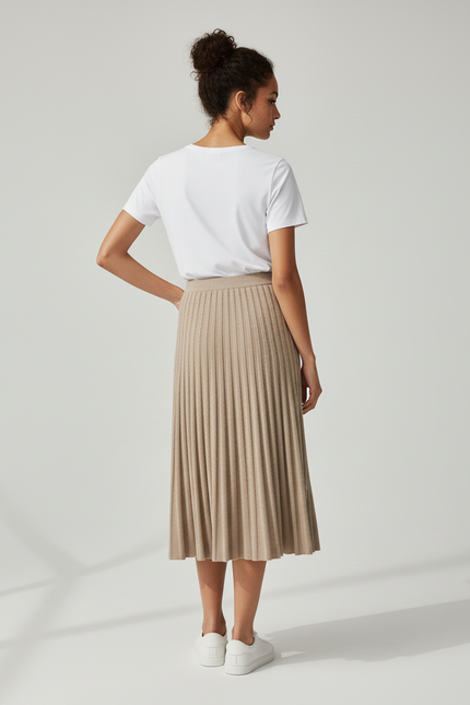 Jupe Plissée beige tricotée élégante