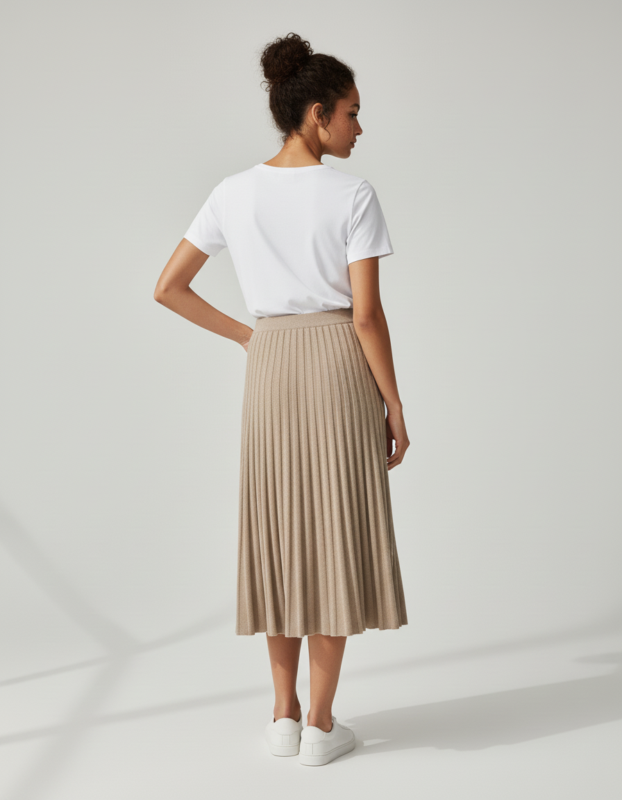 Jupe Plissée beige tricotée élégante