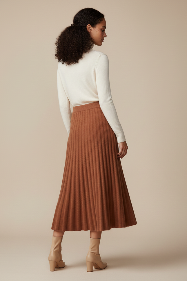 Jupe Plissée Maille Marron Élégante