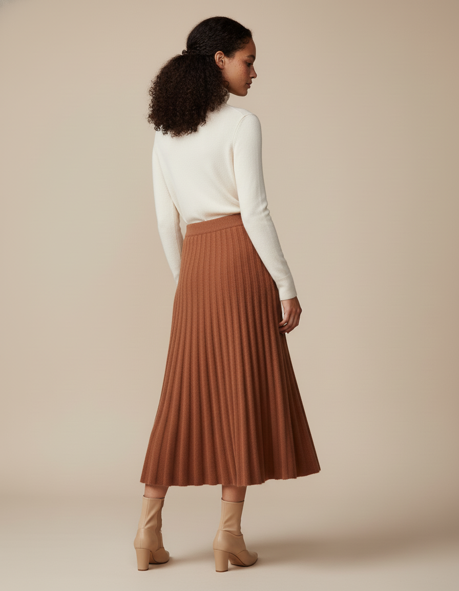 Jupe Plissée Maille Marron Élégante