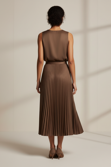 Jupe Plissée Marron Fluide Chic