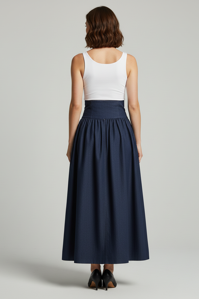 Jupe Plissée denim taille haute chic