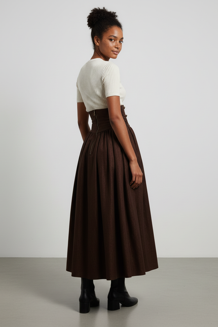 Jupe Plissée marron taille haute élégante