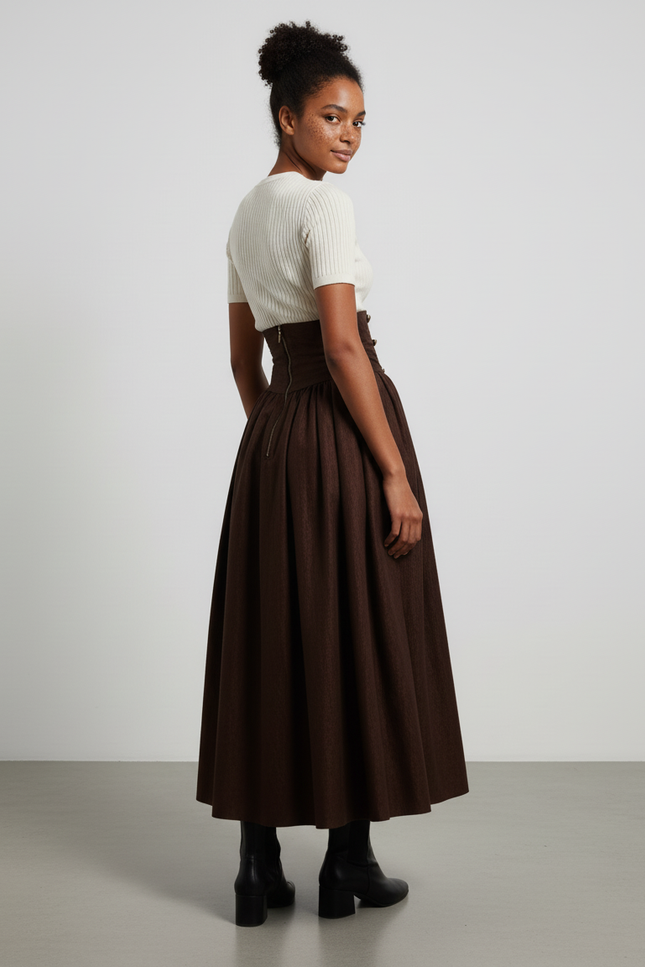 Jupe Plissée marron taille haute élégante