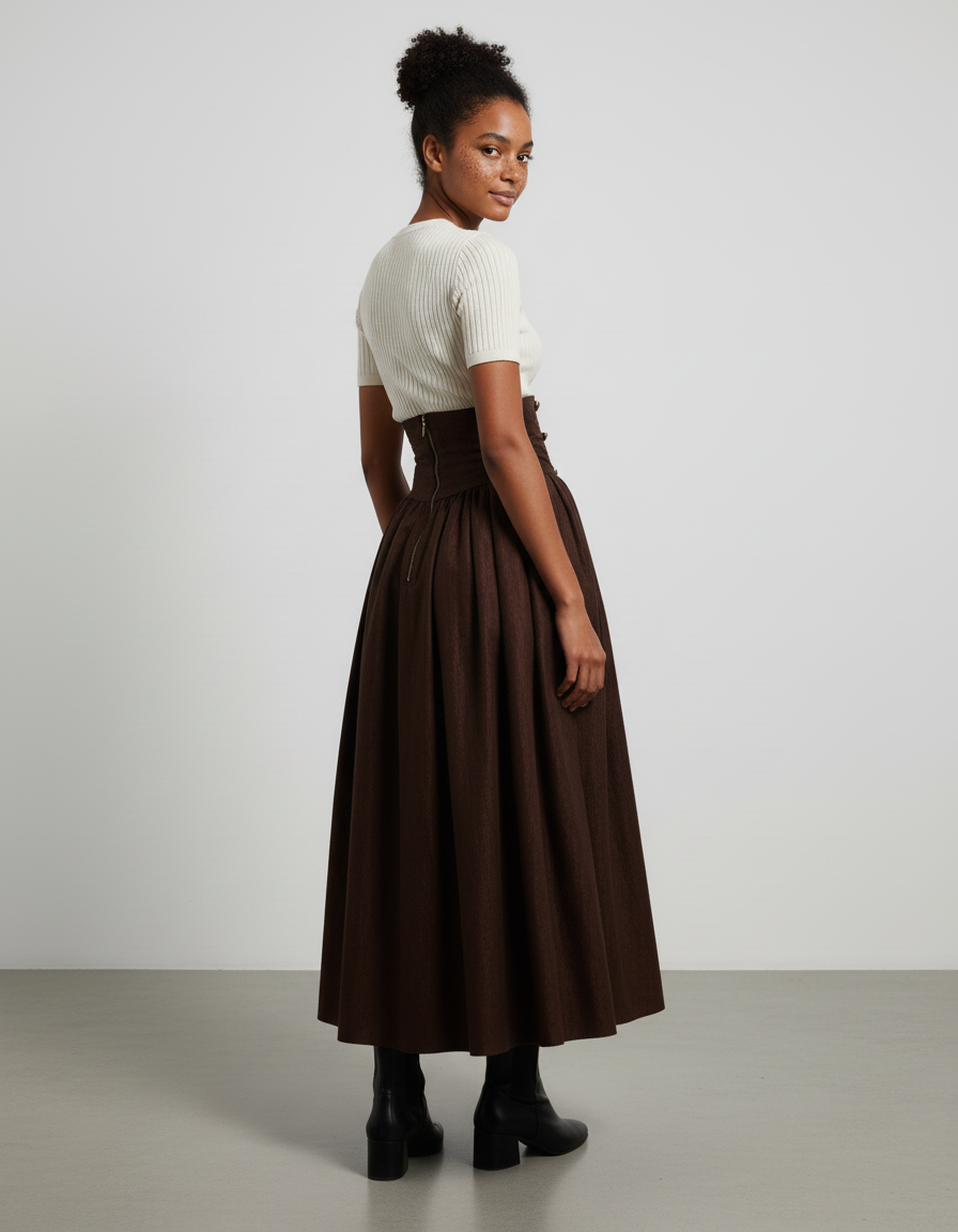 Jupe Plissée marron taille haute élégante