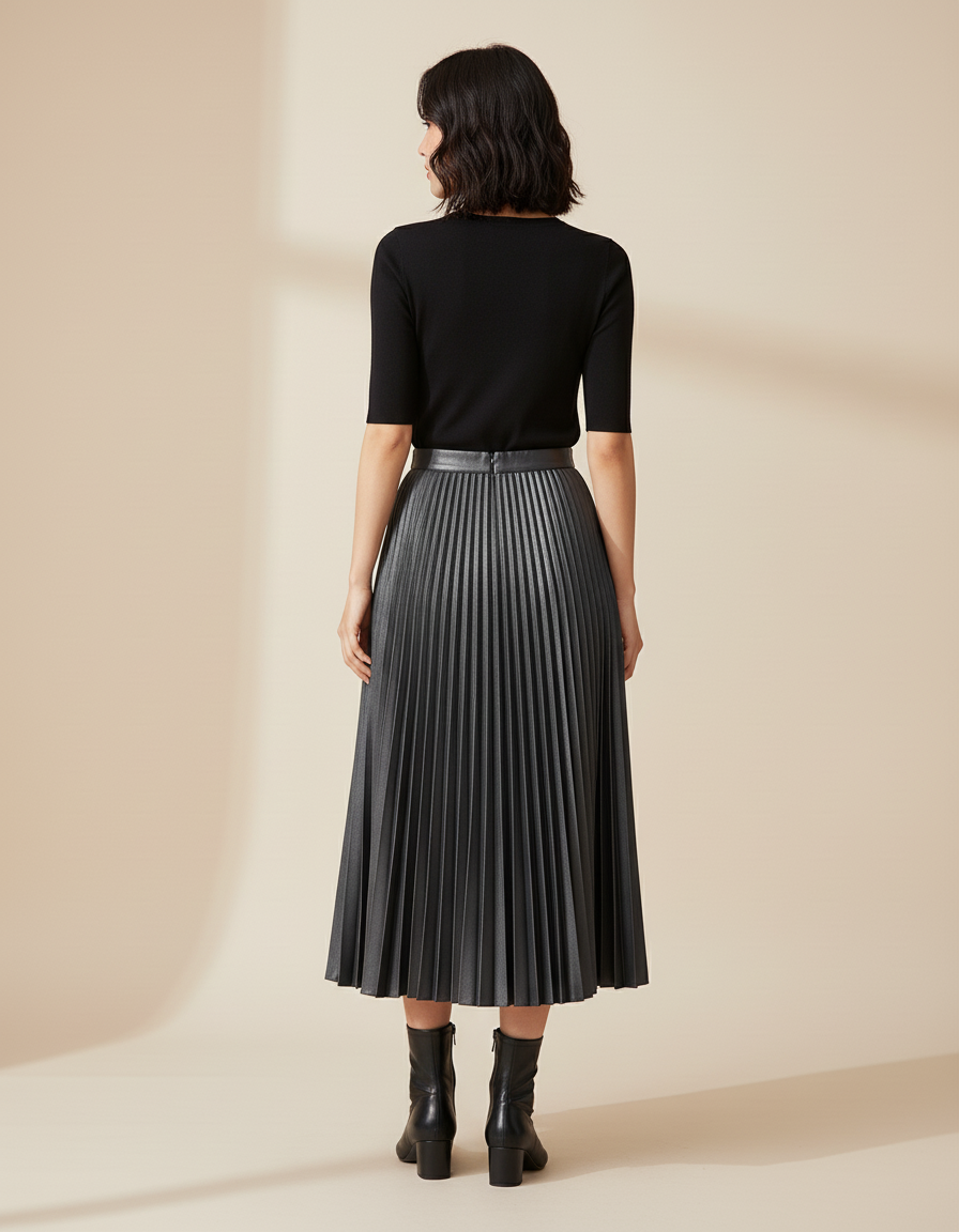 Jupe Plissée effet cuir gris chic