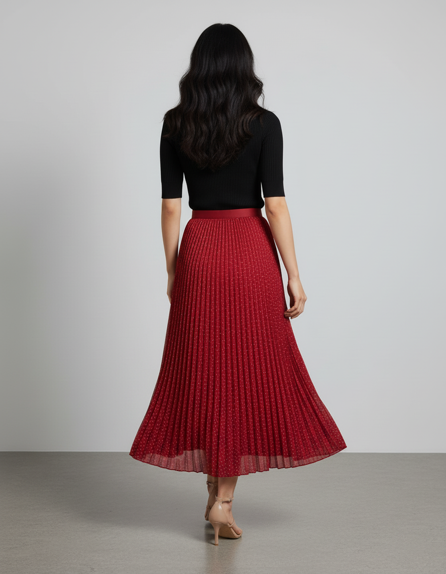 jupe plissée rouge bordeaux