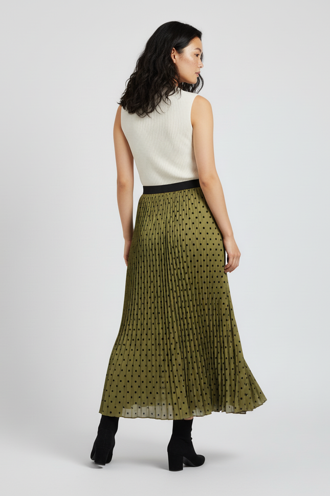 jupe longue plissée kaki