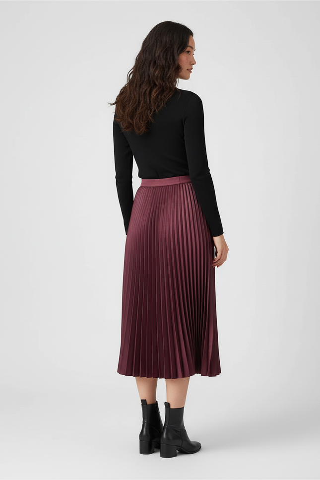 Jupe Plissée Bordeaux Midi Élégante