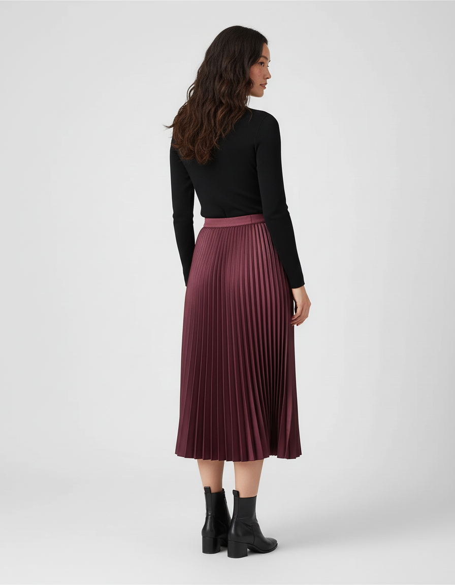 Jupe Plissée Bordeaux Midi Élégante