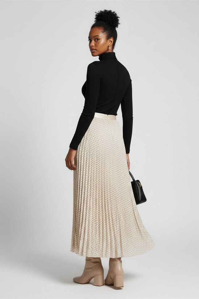 jupe longue plissée beige