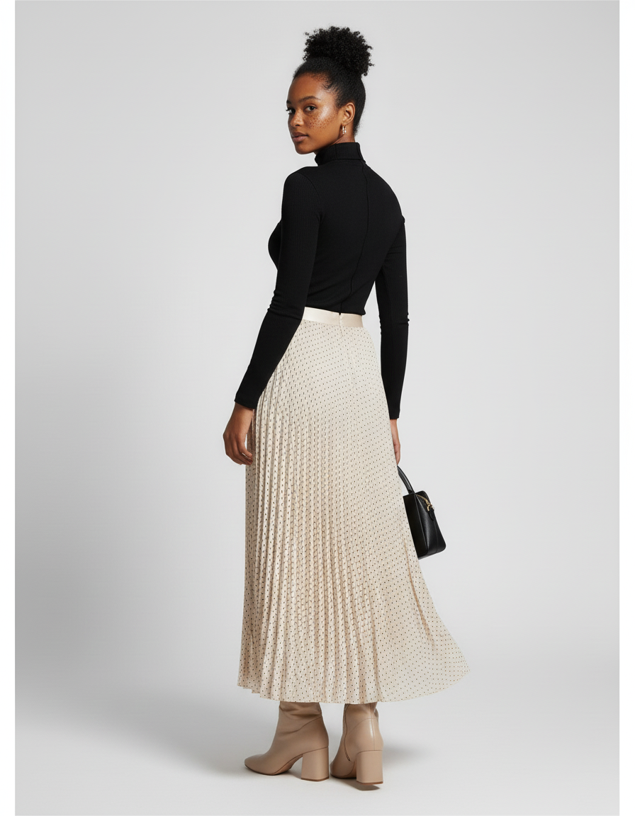 jupe longue plissée beige