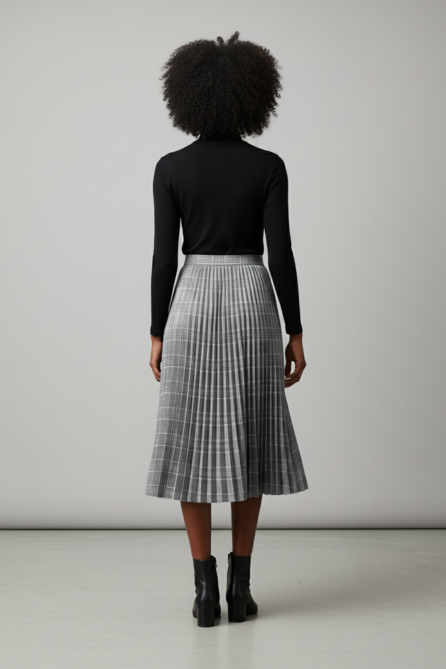 Jupe Plissée Plaid Midi Chic