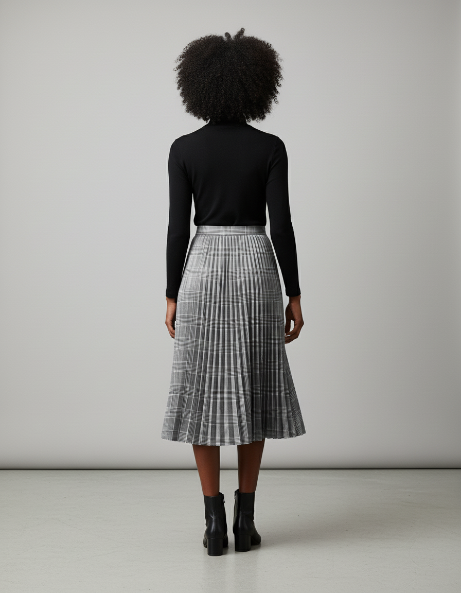 Jupe Plissée Plaid Midi Chic