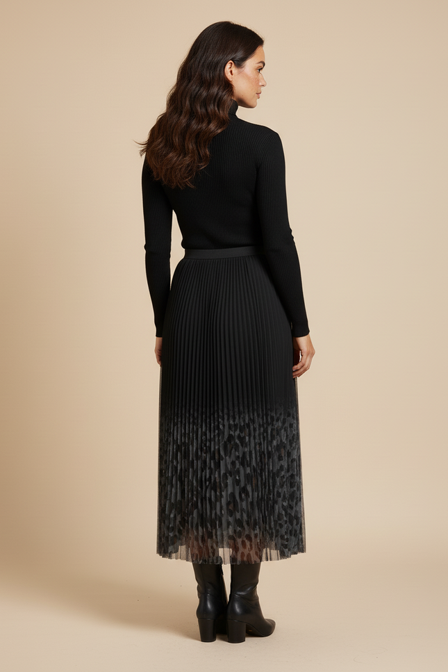 jupe longue plissée noire transparente