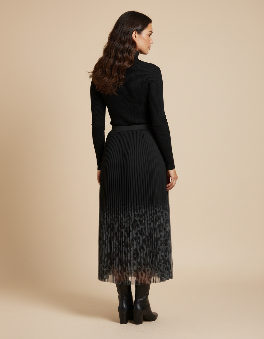 jupe longue plissée noire transparente