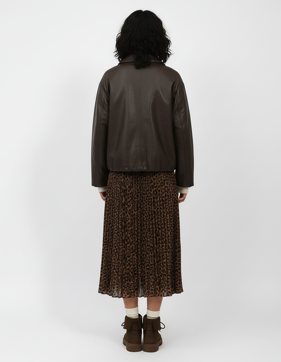 jupe plissée longue leopard