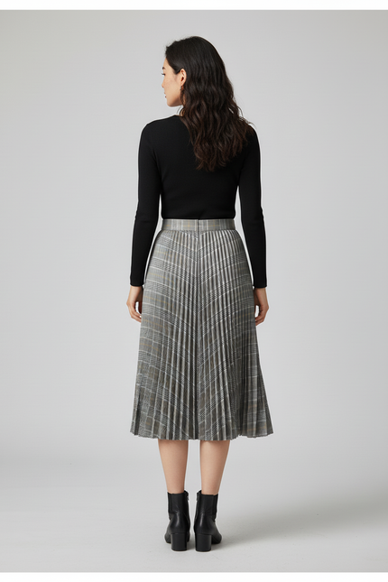 Jupe Plissée Plaid Grise Chic