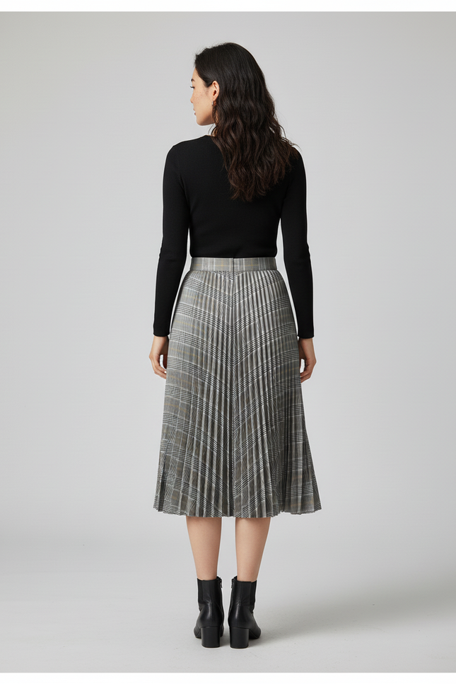 Jupe Plissée Plaid Grise Chic