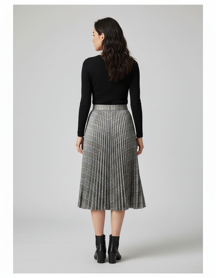 Jupe Plissée Plaid Grise Chic