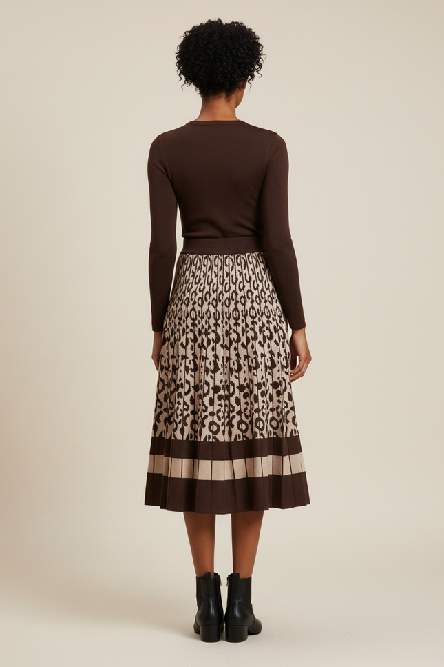 Jupe Plissée Leopard Maille Élégante