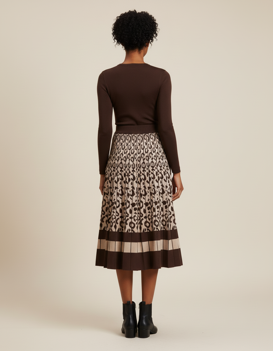Jupe Plissée Leopard Maille Élégante